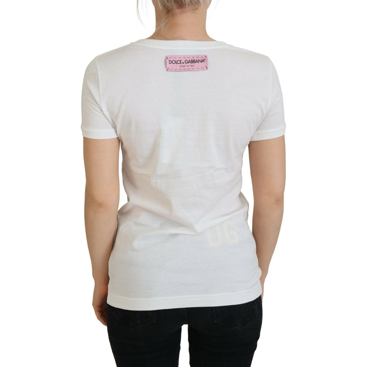 تي شيرت قطني أنيق بطبعة وردة متعددة الألوان من دولتشي آند غابانا