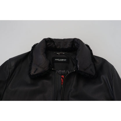 Dolce & Gabbana Black Lamb Leather Collared Men Coat Jacket
