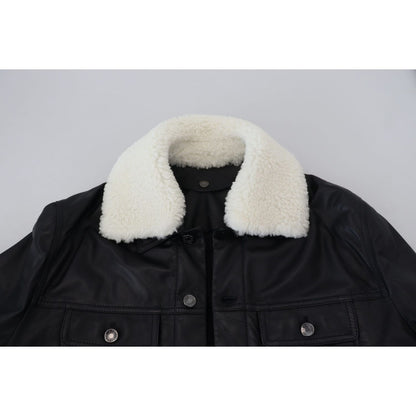 Dolce & Gabbana Black Lamb Leather Collared Men Coat Jacket