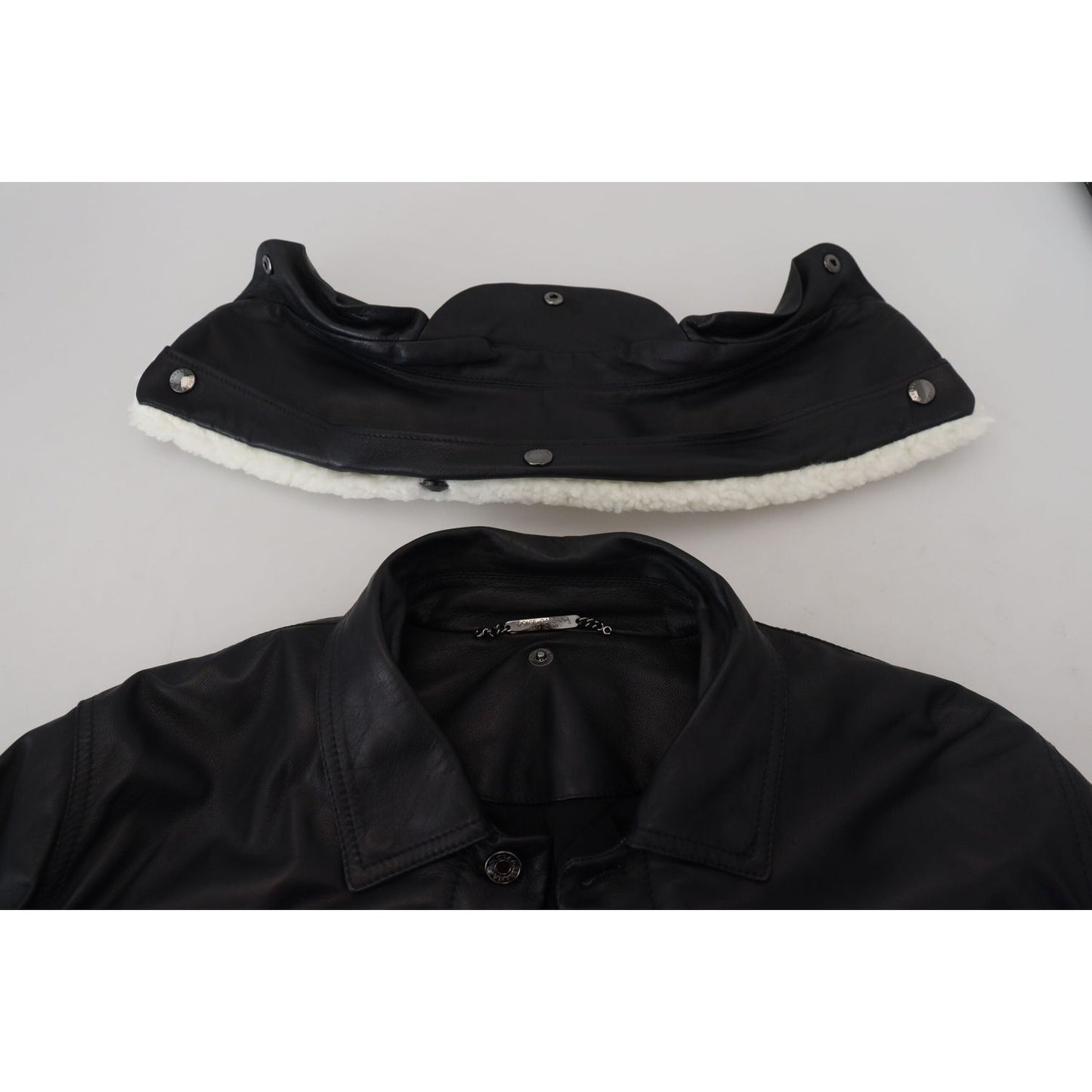 Dolce & Gabbana Black Lamb Leather Collared Men Coat Jacket