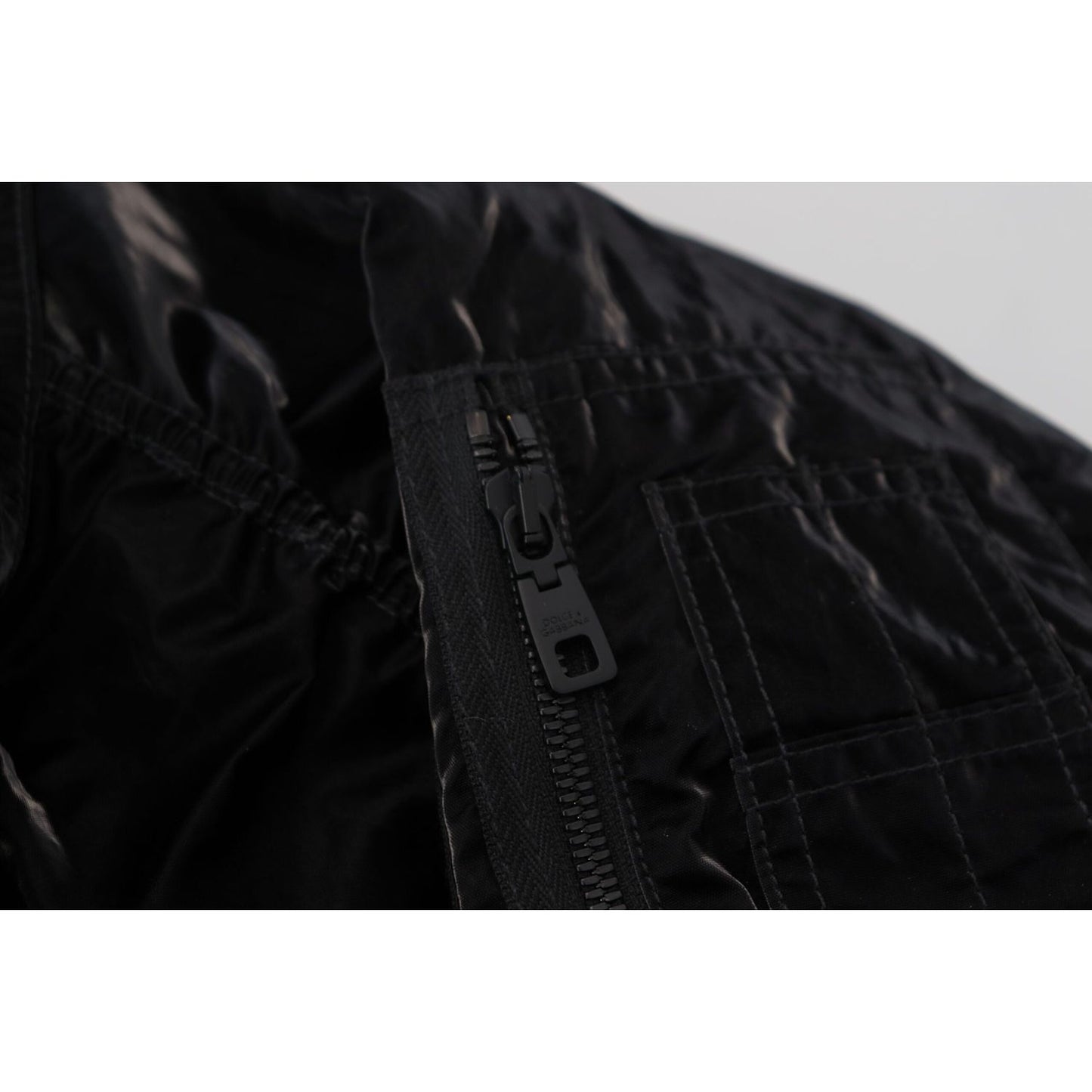 Dolce & Gabbana Black Nylon Hooded Full Zip Bomber Jacket