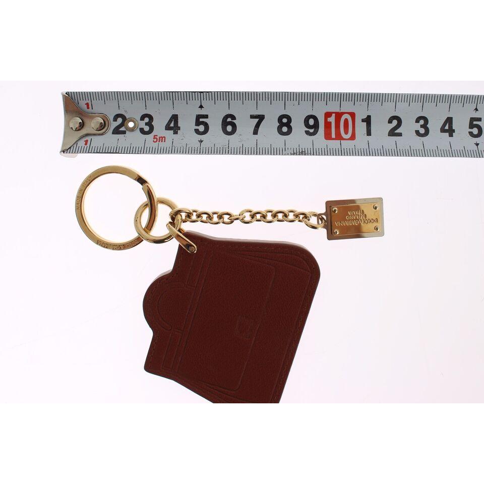 Dolce & Gabbana Elegant Brown Leather Keychain with Gold Detailing Dolce & Gabbana