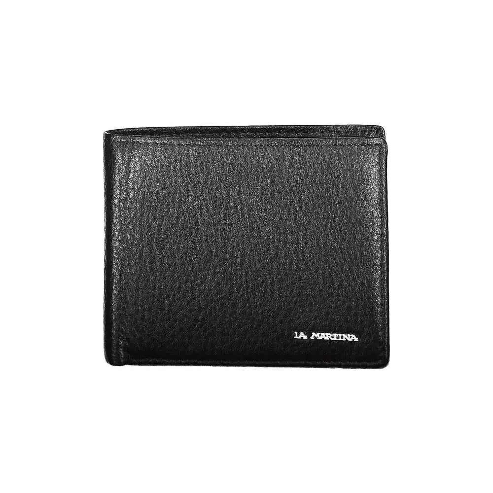 La Martina Black Leather Men Wallet La Martina