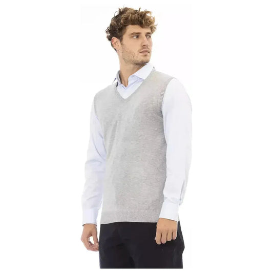 Alpha Studio Gray Viscose Men Vest Alpha Studio