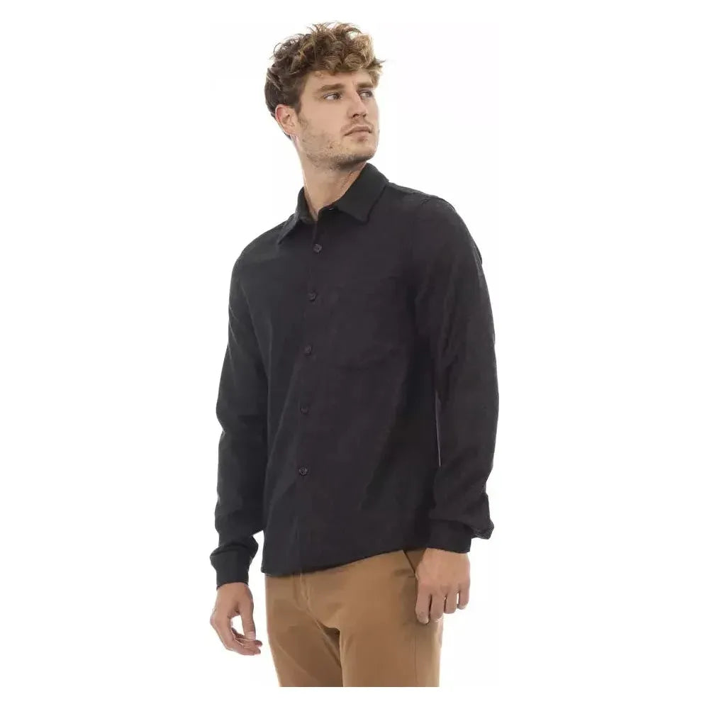 Alpha Studio Gray Wool Men Shirt Alpha Studio