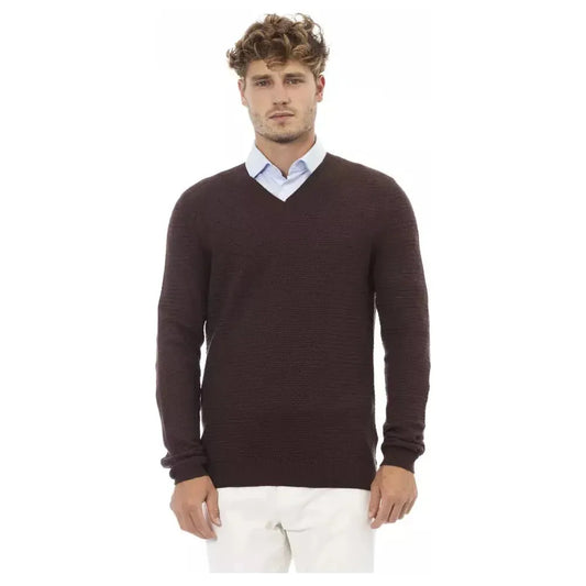 Alpha Studio Brown Merino Wool Men Sweater Alpha Studio