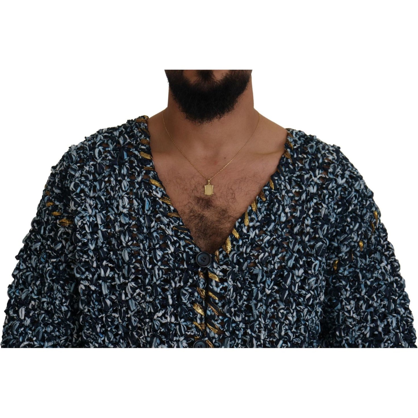 Dolce & Gabbana Blue Button Cardigan Fatto A Mano Sweater