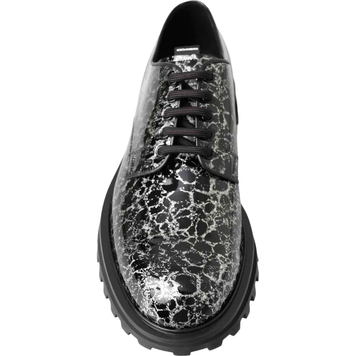 Dolce & Gabbana Black White Derby Patent Leather Shoes