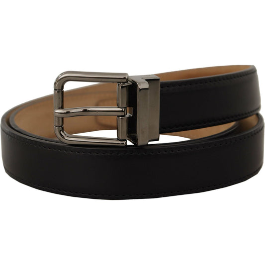 Dolce & Gabbana Sleek Black Leather Belt with Metal Buckle Dolce & Gabbana