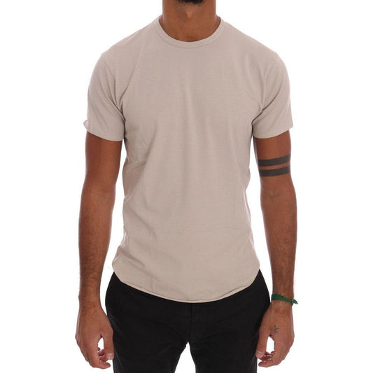 Daniele Alessandrini Beige Cotton Blend Crew Neck Tee Daniele Alessandrini