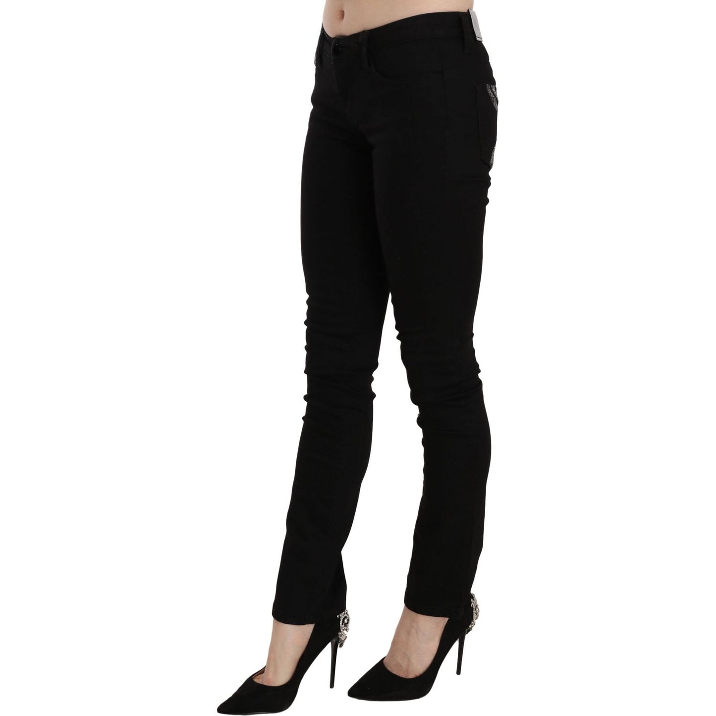 Costume National Elegant Black Mid Waist Slim Fit Jeans Costume National