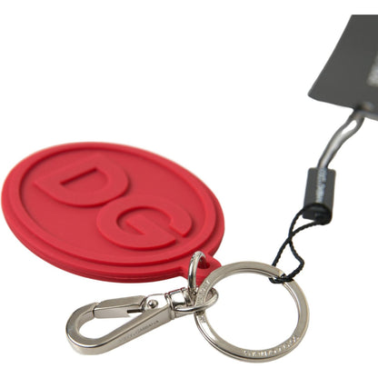 Dolce & Gabbana Red Rubber DG Logo Silver Brass Metal Keyring Keychain