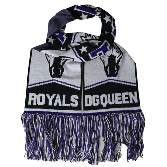 Dolce & Gabbana Multicolor Wool DG Queen Wrap Fringe Scarf