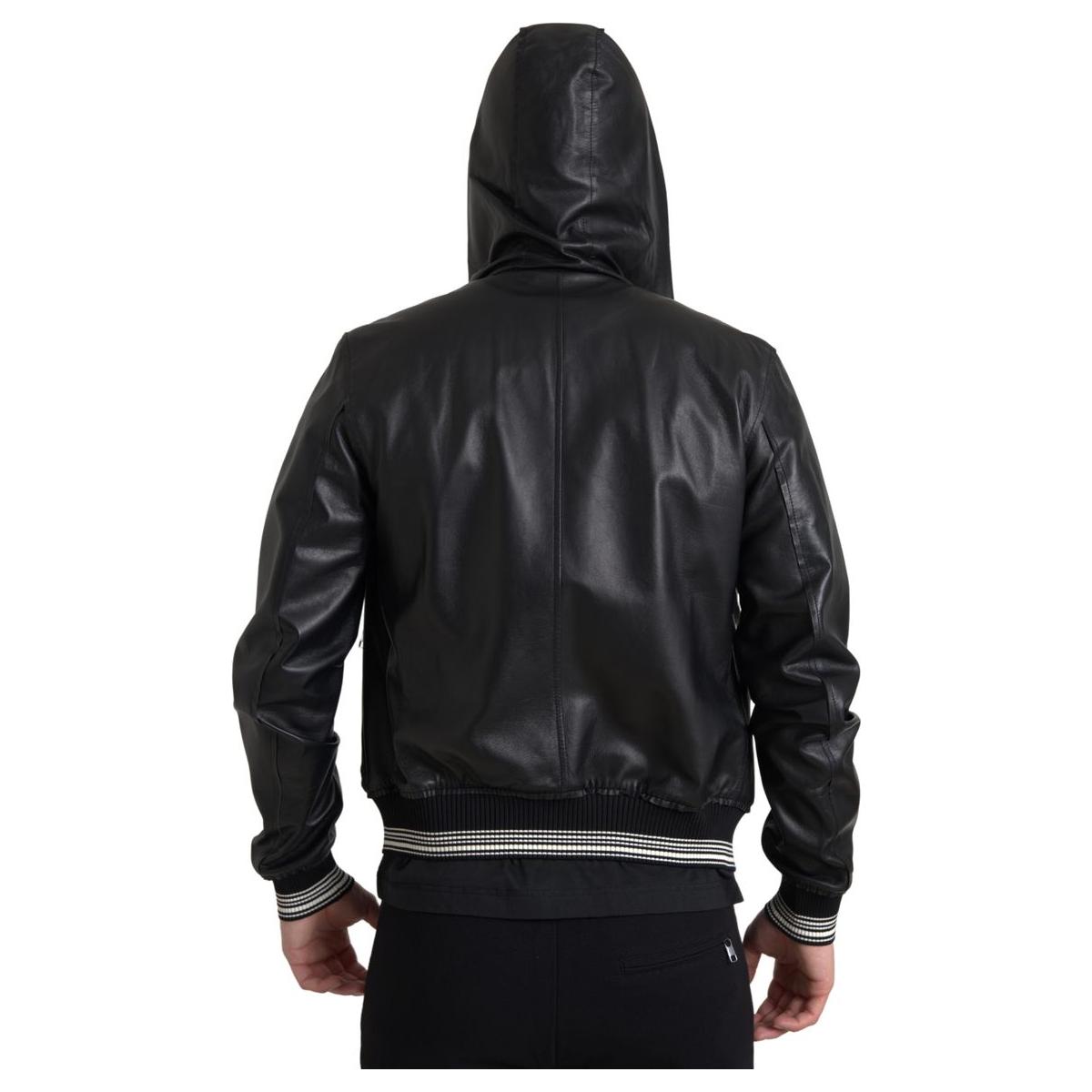 Dolce & Gabbana Elegant Black Leather Bomber Jacket Dolce & Gabbana