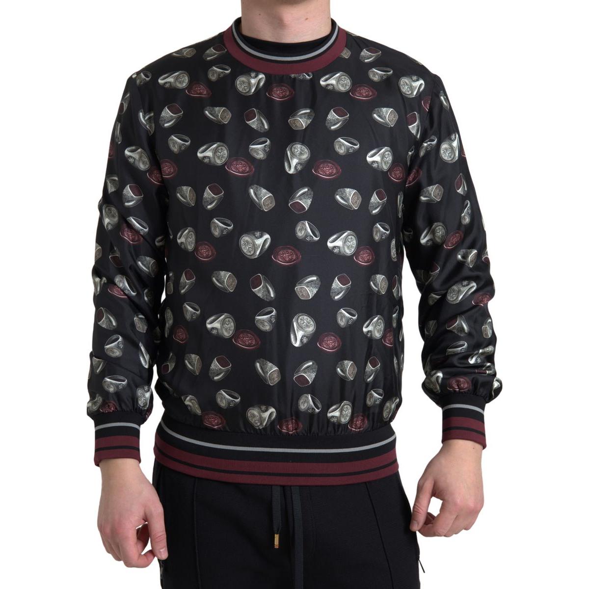 Dolce & Gabbana Elegant Silk Crewneck Pullover - Black Multicolor Dolce & Gabbana