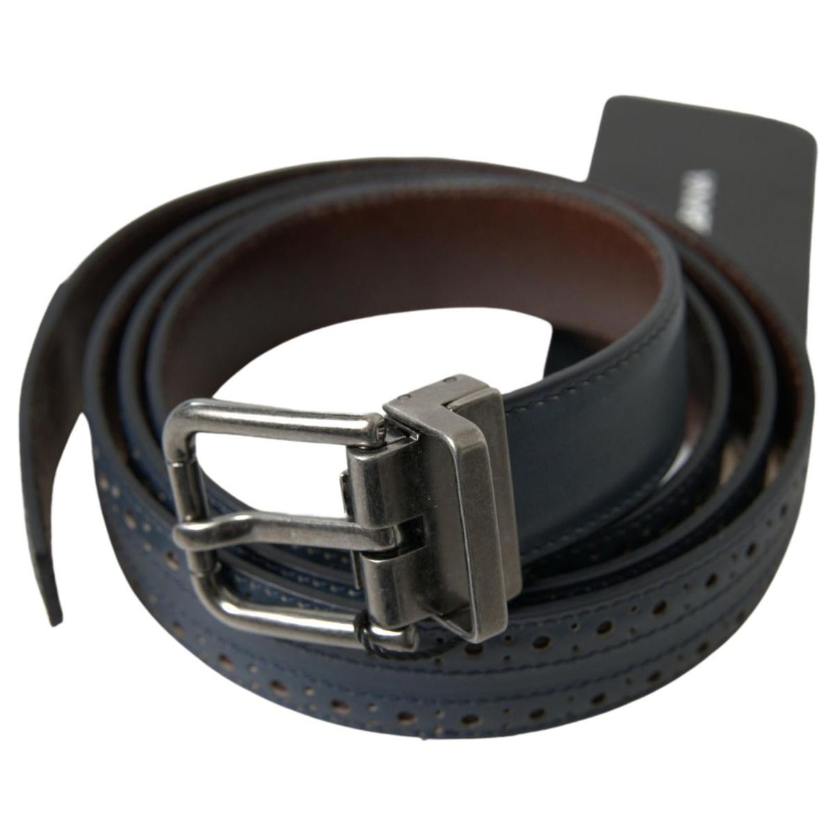 Dolce & Gabbana Elegant Blue Leather Belt with Metal Buckle MAN BELTS Dolce & Gabbana