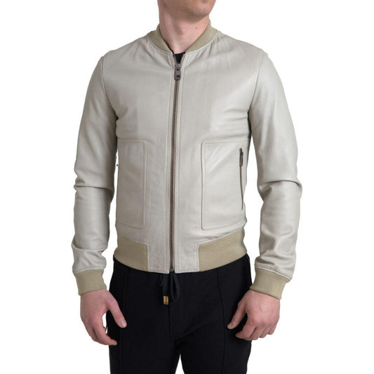 Dolce & Gabbana Cream Leather Bomber Jacket Dolce & Gabbana