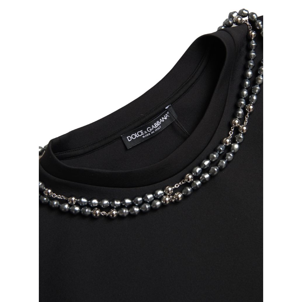 Dolce & Gabbana Black Necklace Embellished Polyester T-shirt