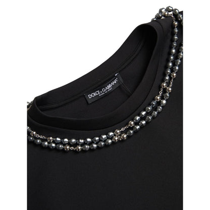 Dolce & Gabbana Black Necklace Embellished Polyester T-shirt