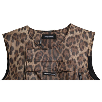 Dolce & Gabbana Brown Leopard Silk Sleeveless Sportswear