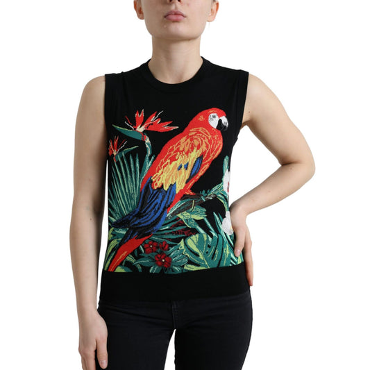 Dolce & Gabbana Black Bird Wool Knit Sleeveless Tank T-shirt
