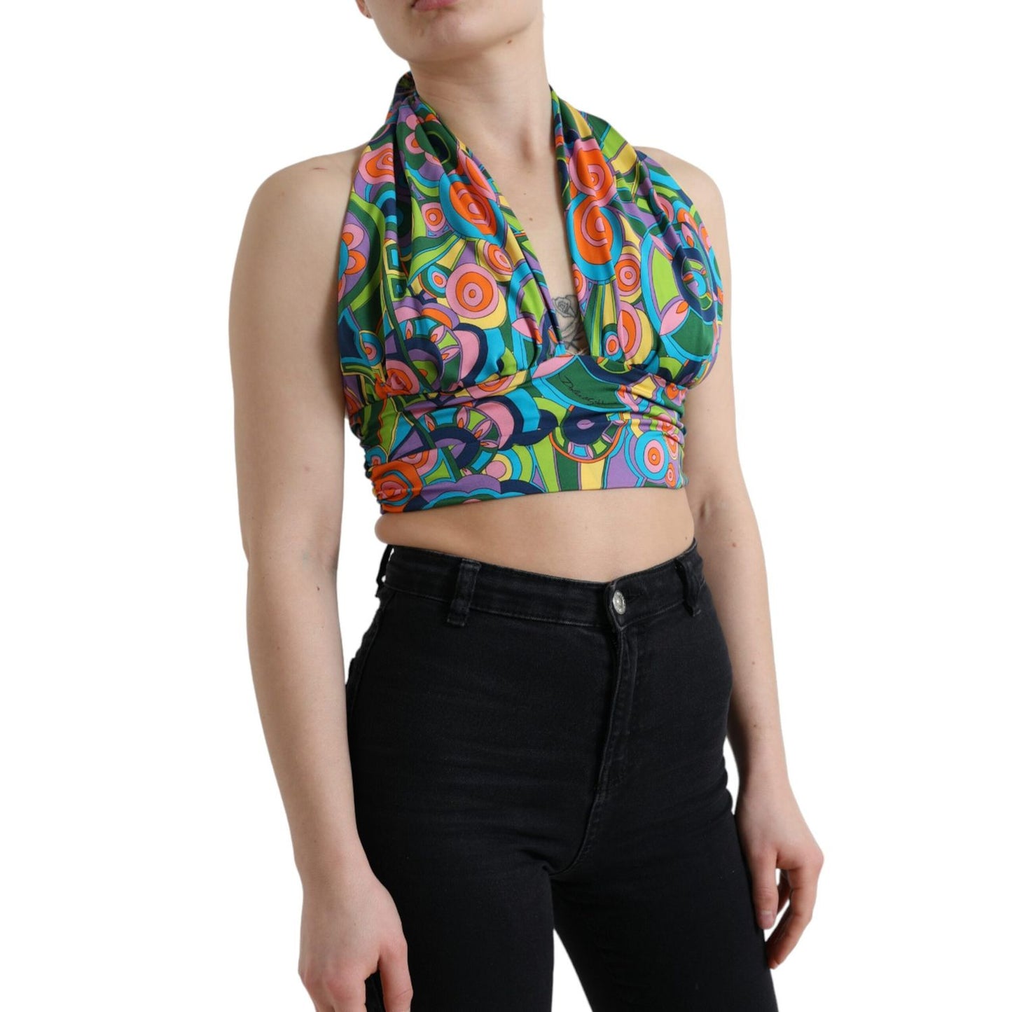 Dolce & Gabbana Multicolor Halter Sleeveless Cropped Tank Top
