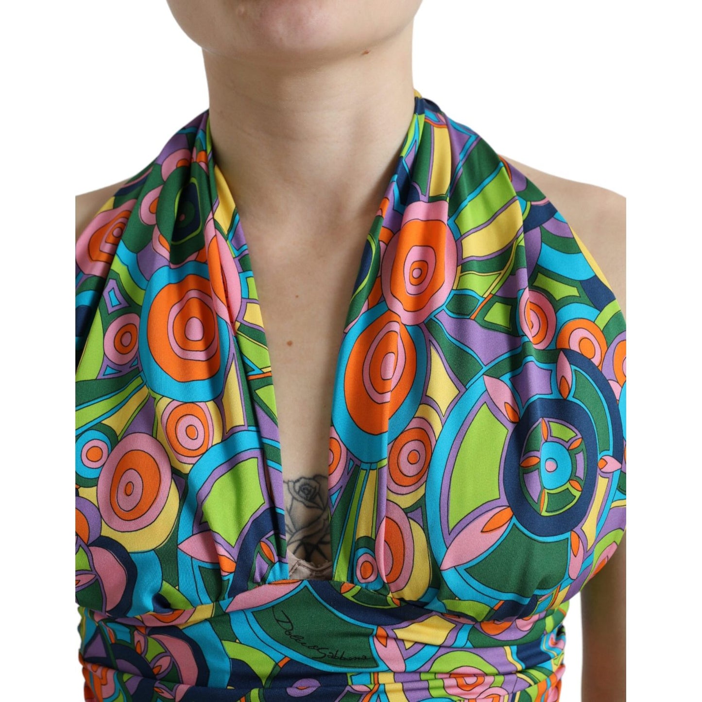 Dolce & Gabbana Multicolor Halter Sleeveless Cropped Tank Top