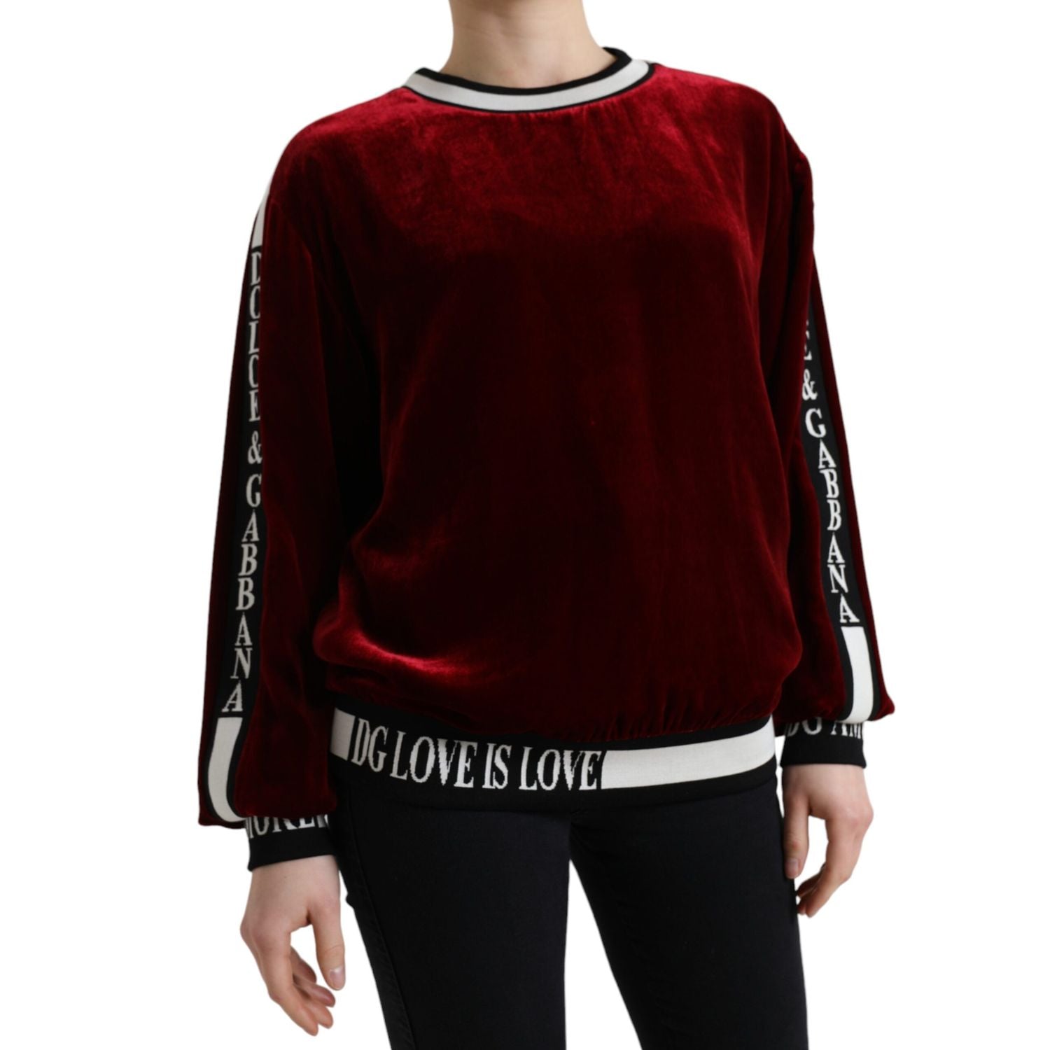 Dolce & Gabbana Bordeaux Velvet Crew Neck Pullover Sweater