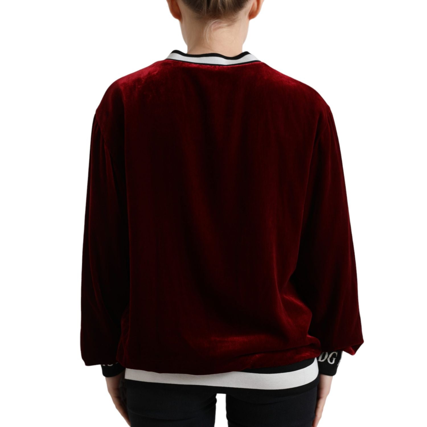 Dolce & Gabbana Bordeaux Velvet Crew Neck Pullover Sweater