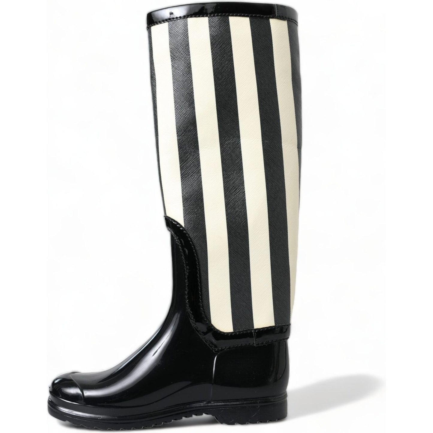 Dolce & Gabbana Black and White Striped Knee High Boots Dolce & Gabbana