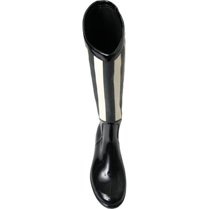 Dolce & Gabbana Black Rubber Knee High Flat Boots Shoes