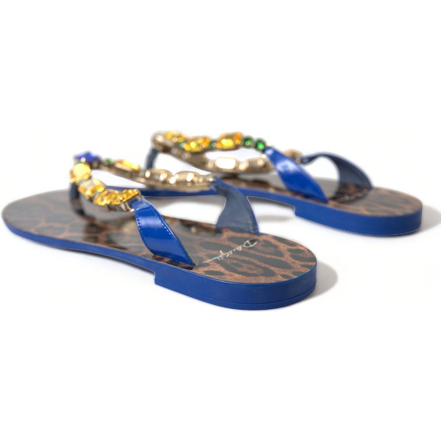 Dolce & Gabbana Elegant Blue Leather Flat Sandals Dolce & Gabbana