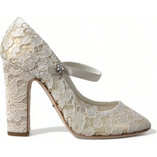 Dolce & Gabbana Chic Lace Block Heels Sandals in Cream White Dolce & Gabbana