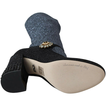 Dolce & Gabbana Black Crystal Mary Janes Booties Shoes