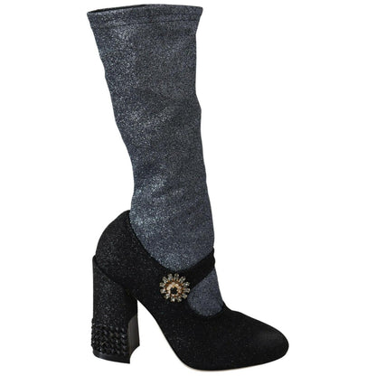 Dolce & Gabbana Black Crystal Mary Janes Booties Shoes