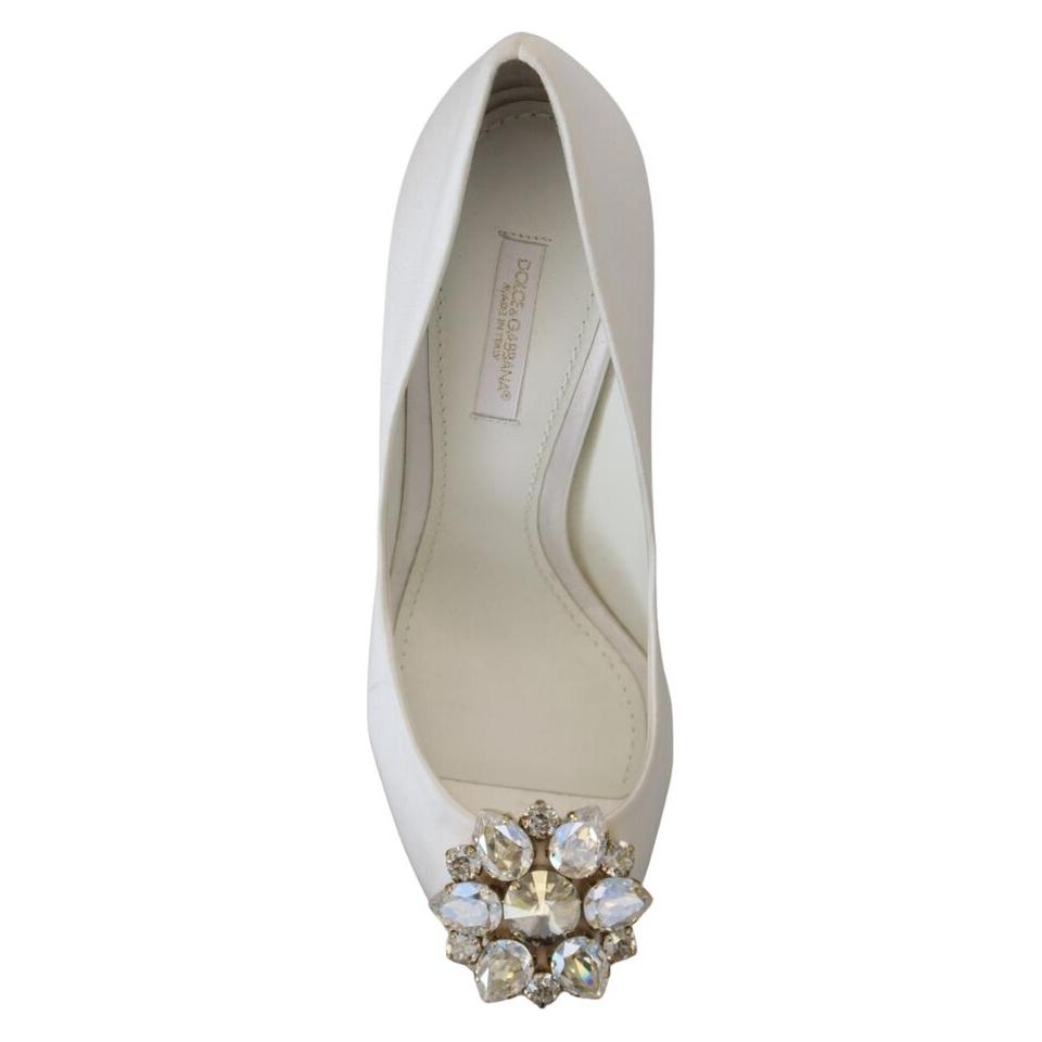 Dolce & Gabbana Crystal-Embellished White Peep Toe Heels Dolce & Gabbana