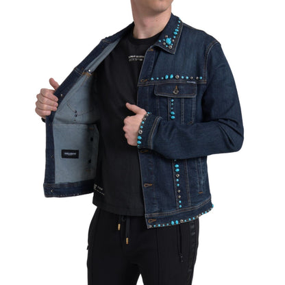 Dolce & Gabbana Blue Denim Turquoise Stones Studded Jacket