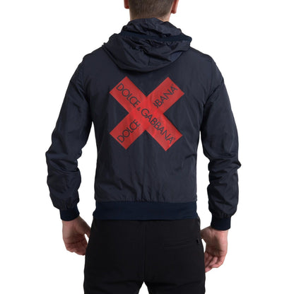 Dolce & Gabbana Blue Hooded Logo Polyester Full Zip Sweater