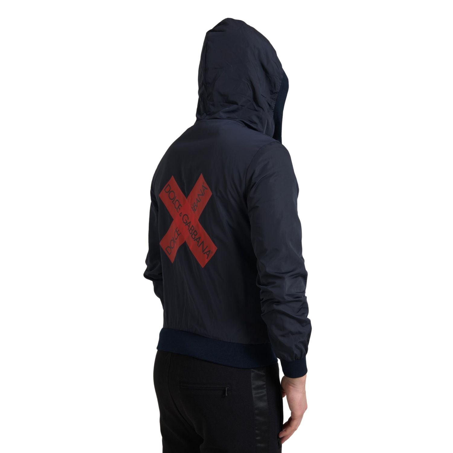Dolce & Gabbana Blue Hooded Logo Polyester Full Zip Sweater