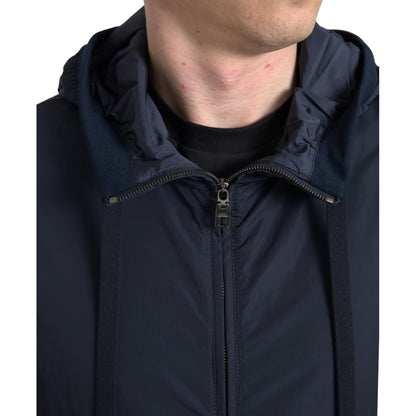 Dolce & Gabbana Blue Hooded Logo Polyester Full Zip Sweater