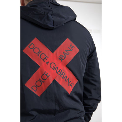 Dolce & Gabbana Blue Hooded Logo Polyester Full Zip Sweater