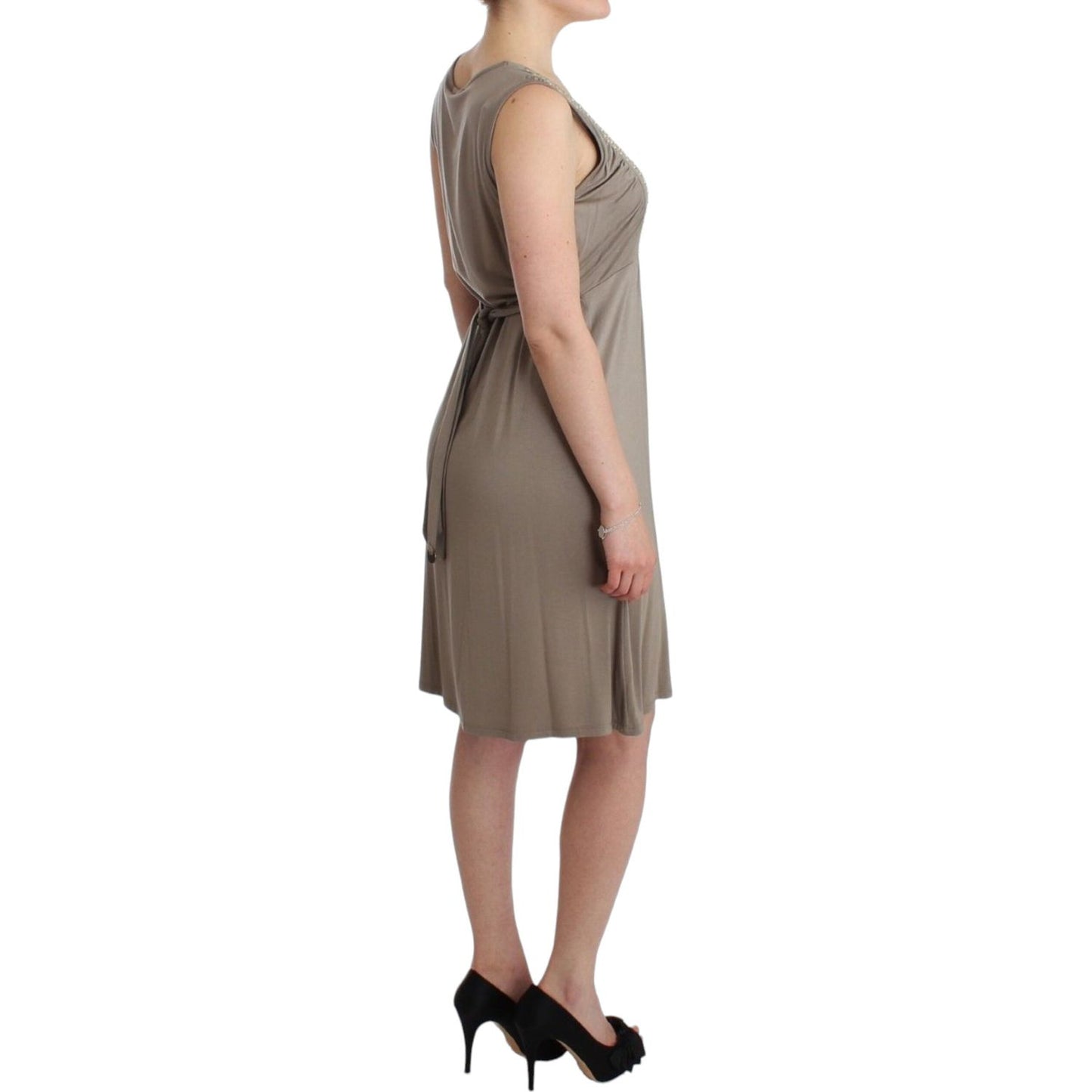 Roccobarocco Studded Sheath Knee-Length Dress in Beige Roccobarocco