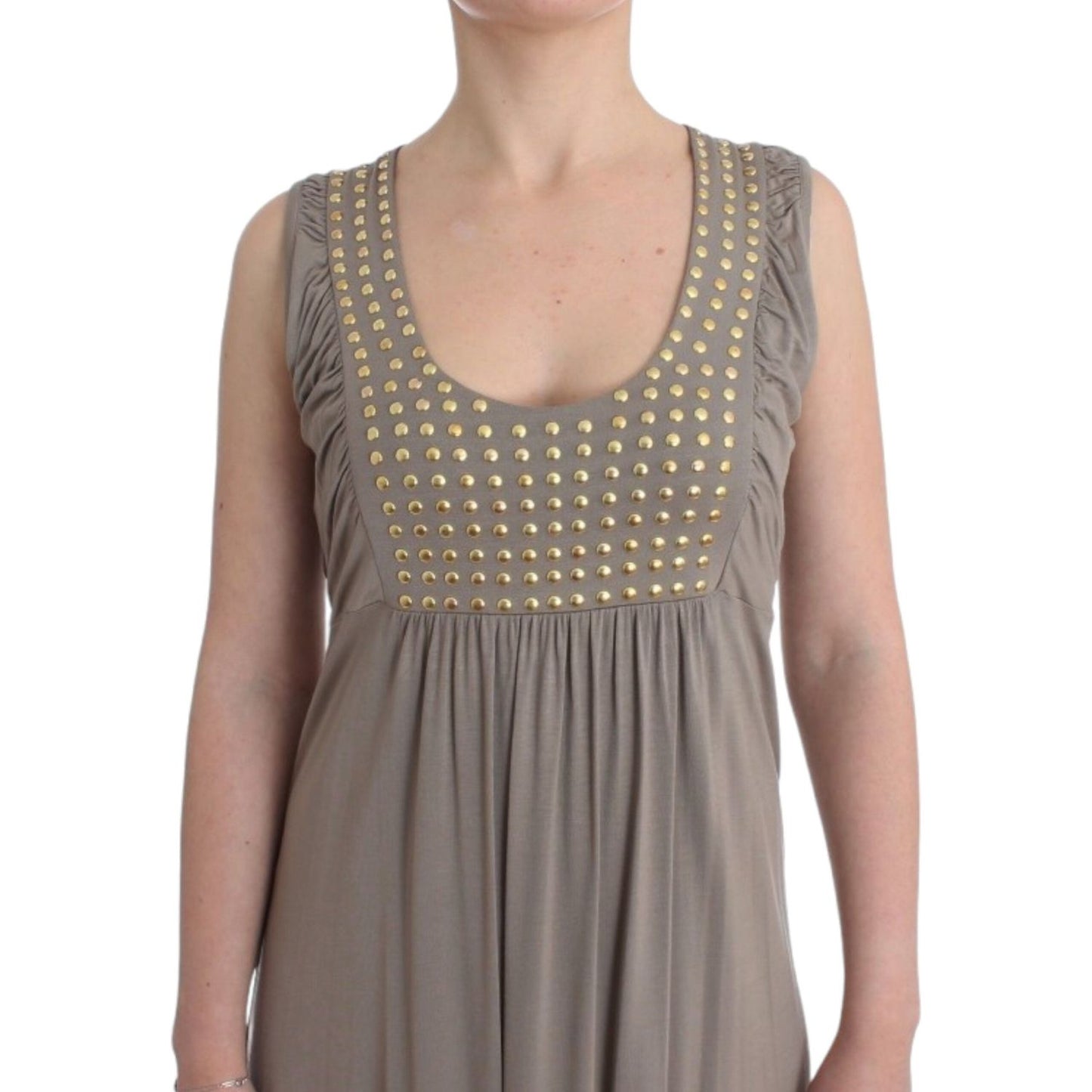 Roccobarocco Studded Sheath Knee-Length Dress in Beige Roccobarocco