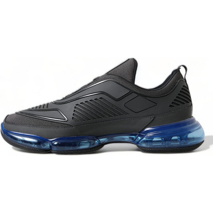 Prada Black Blue Rubber Knit Slip On Low Top Sneakers Shoes