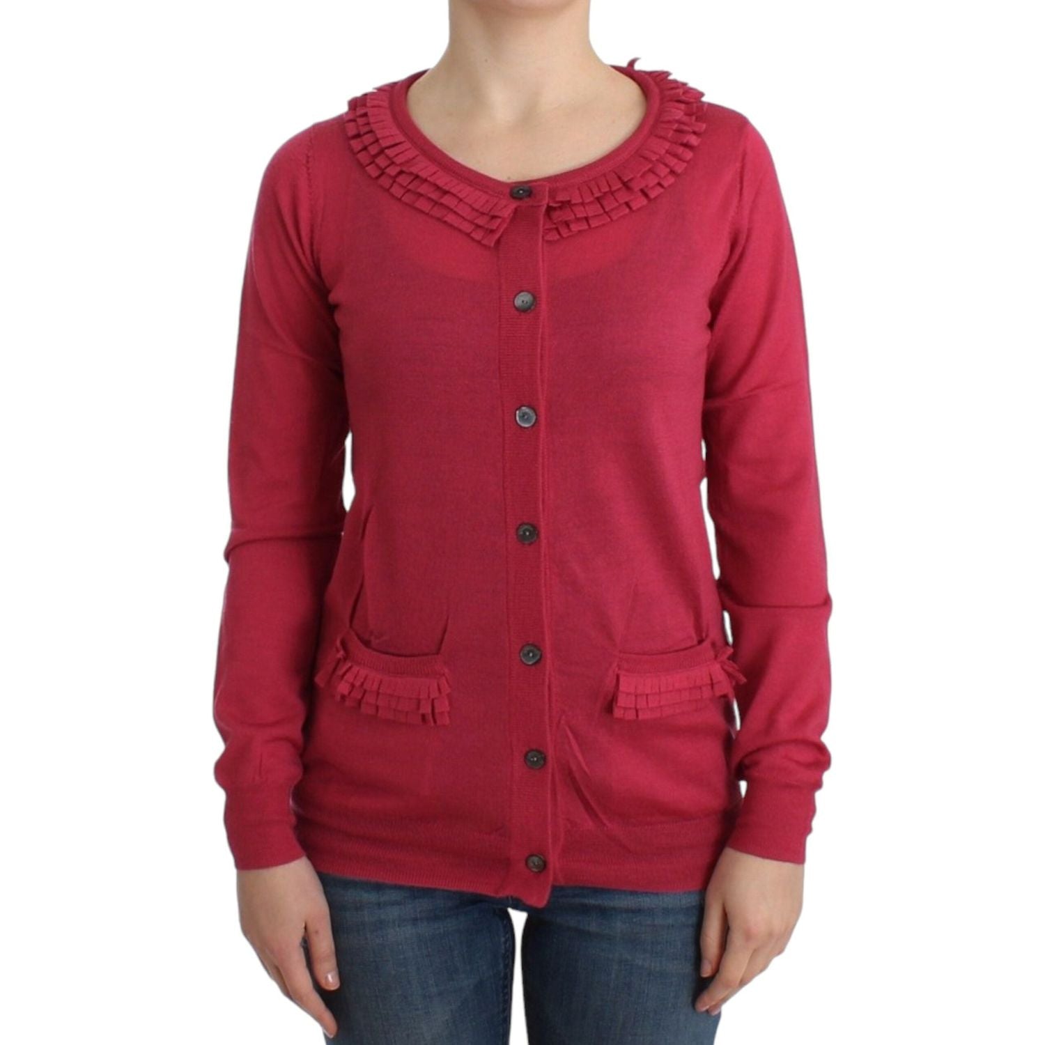 كارديجان من الصوف بتفاصيل كشكش من جون جاليانو باللون الوردي