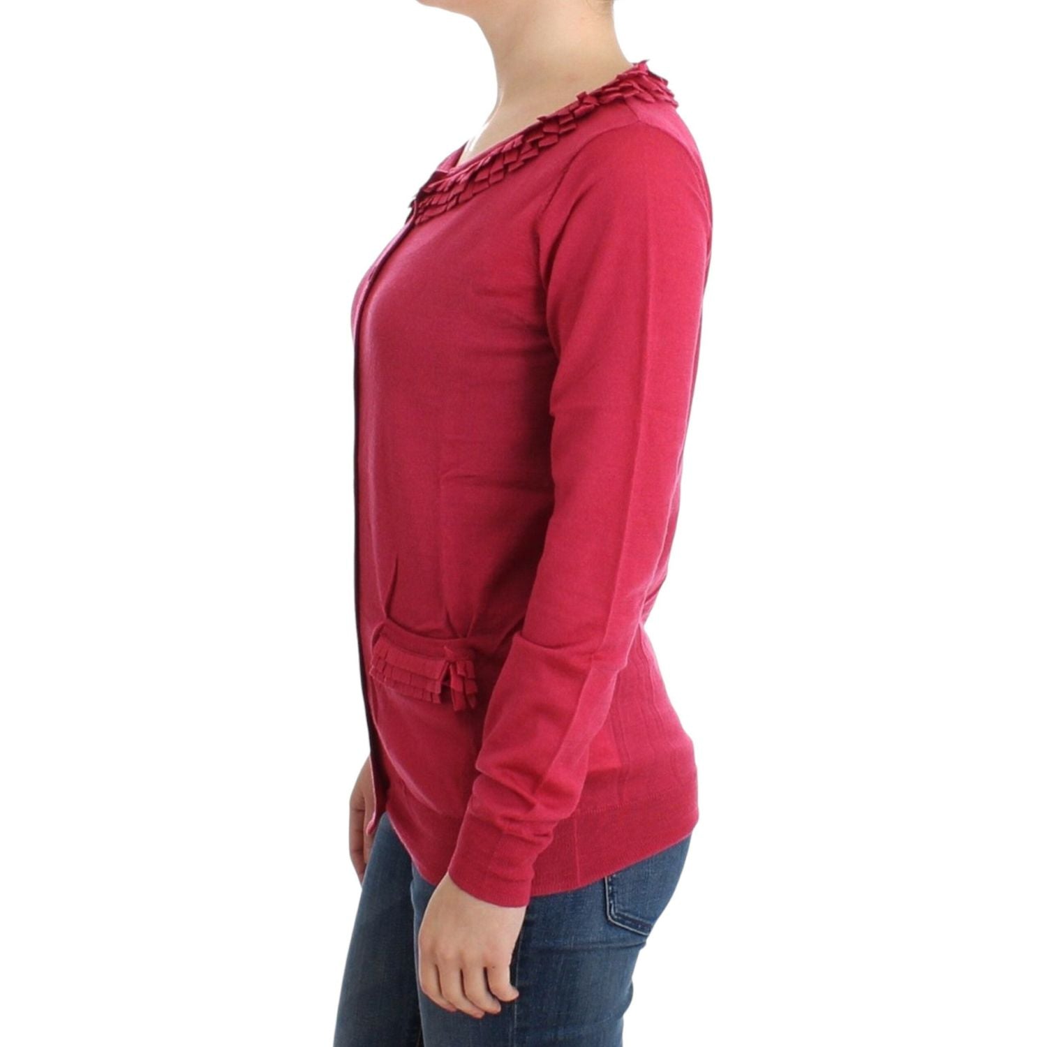 كارديجان من الصوف بتفاصيل كشكش من جون جاليانو باللون الوردي