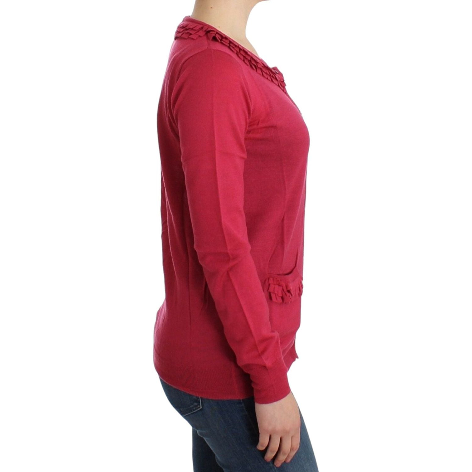 كارديجان من الصوف بتفاصيل كشكش من جون جاليانو باللون الوردي