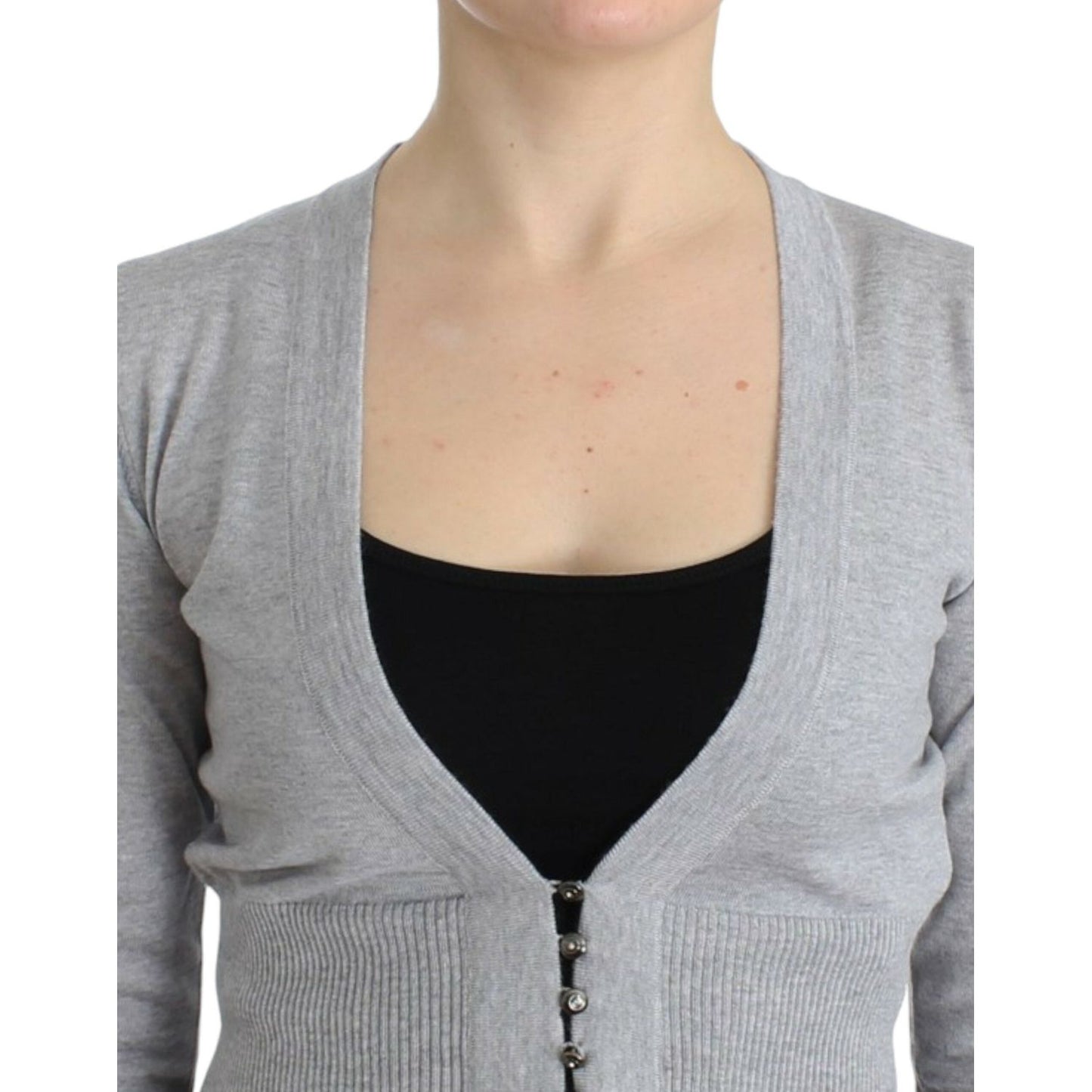 Cavalli Cropped Virgin Wool Cardigan in Chic Gray Cavalli