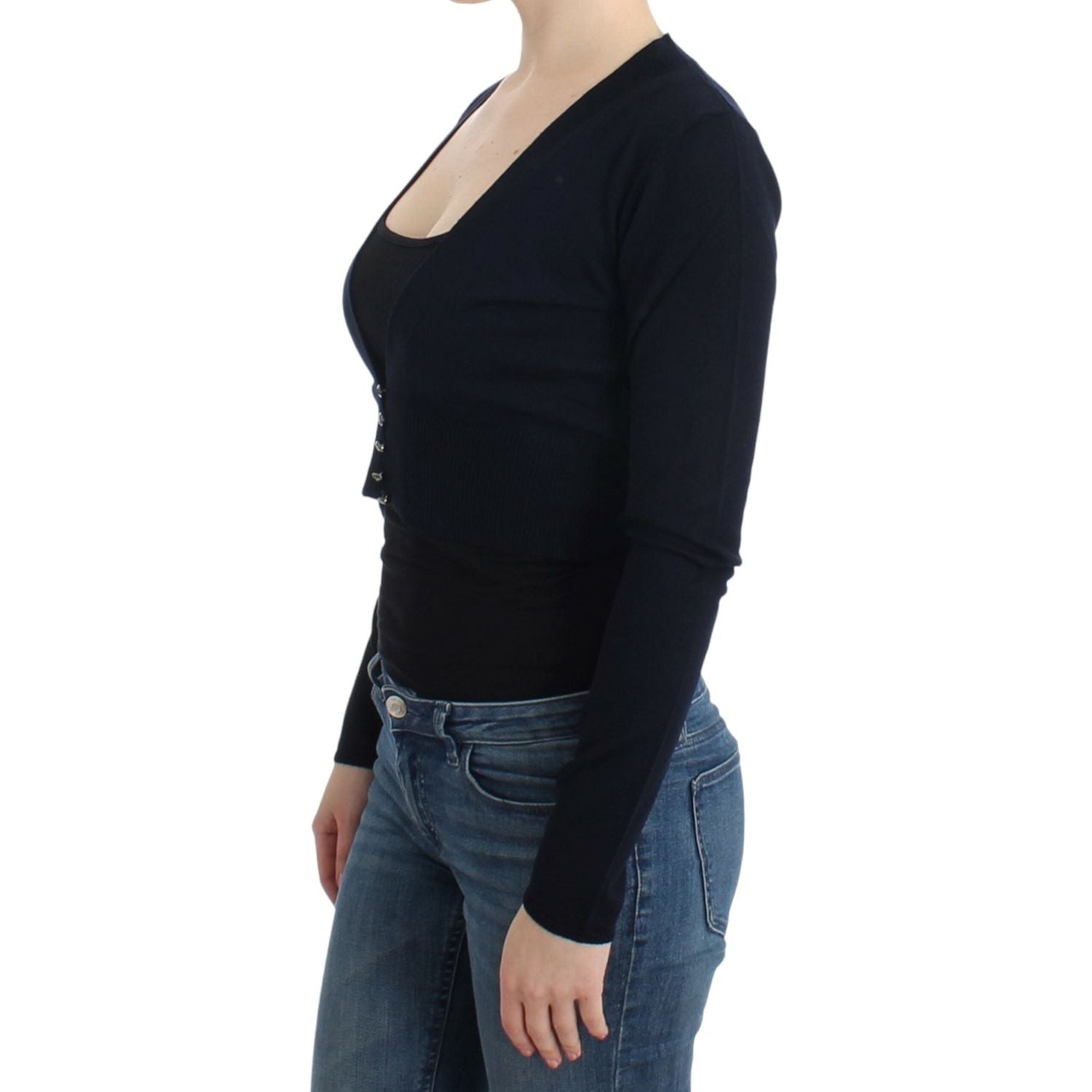 كارديجان أنيق من الصوف البكر باللون الأسود من كافالي