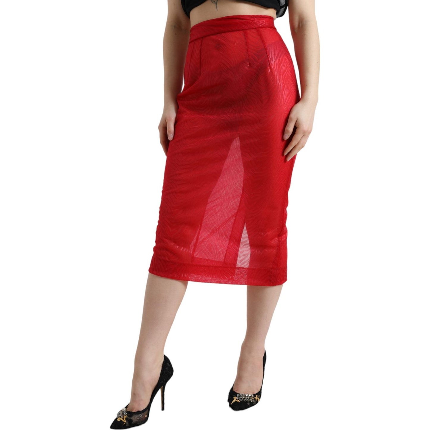 Dolce & Gabbana Chic Red High Waist Sheer Midi Skirt Dolce & Gabbana